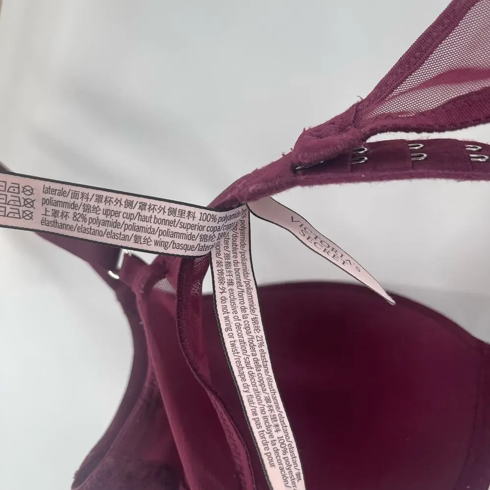 VICTORIA'S SECRET Bra Size 32D Dream Angels Push Up Plum Intimates Lingerie